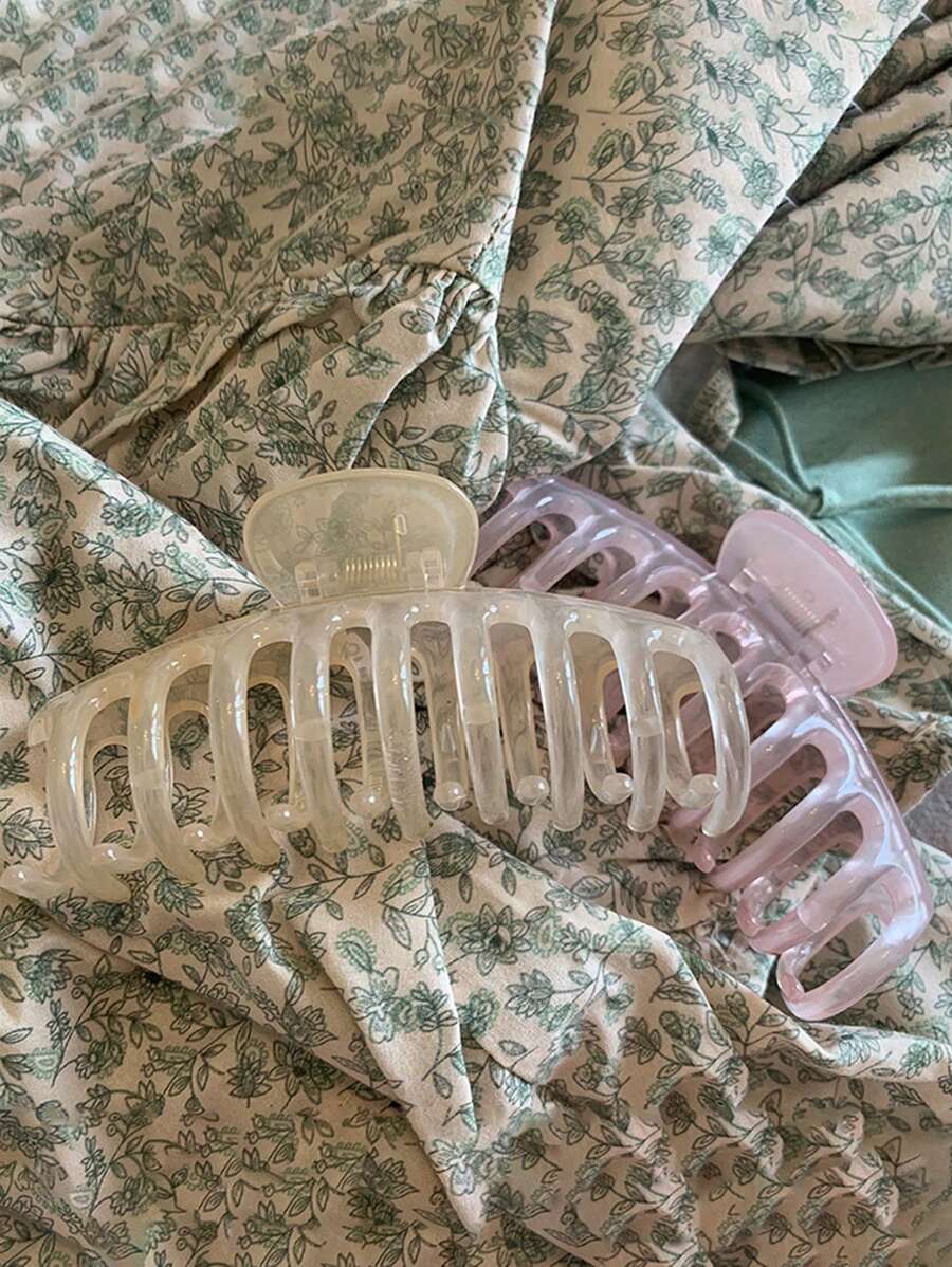 2pcs/1pc 11cm/4.33in Glossy Pink, Yellow Plastic Claw Clips For Women, Lightweight, Versatile, Elegant, Simple Style, Plain Hair Clips Accessories Suitable For Daily, Casual, Party, Commute, Travel, Bun, Ponytail, Face Washing, Makeup, Outfit Matching