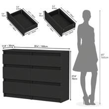 Chest Of Drawers With 6 Wooden Shelves For A Couch, Modern Furniture For A Couch, Chevet, 100 X 30 X 70 Cm, Black - 黑色 - 查看 3