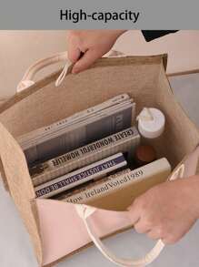 Bolso de lino con bloque de color + Bolsa pequeña con correa de mano, bolsa de almacenamiento, cartera, estampado lindo de perro, la primera opción de regalo para amantes de los perros, bolsa de compras de lino simple, bolsa reutilizable para compras de comestibles y bolsa de maquillaje, cartera, bolsa de regalo para vacaciones