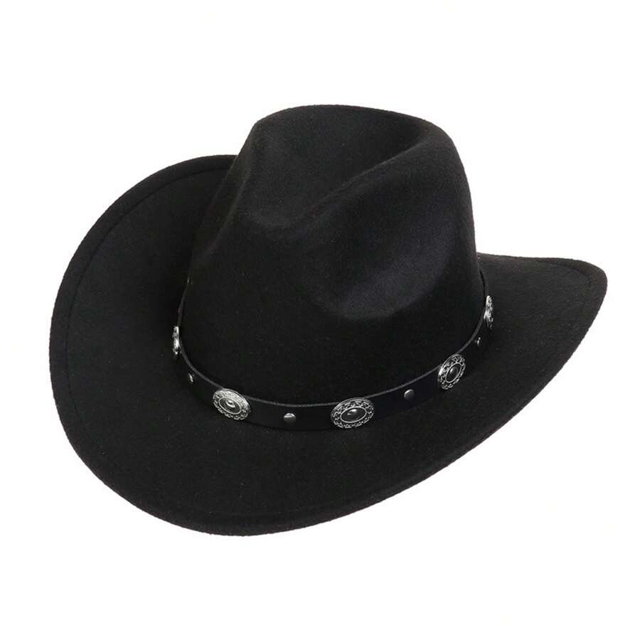 Cowgirl Hats For Women Men Retro Classic Cowgirl Hats Wide Brim Sun Hats With Leather Band - màu đen - Xem 1