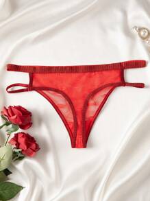 Sexy Red Lace Lips Print Thong Panties For Women