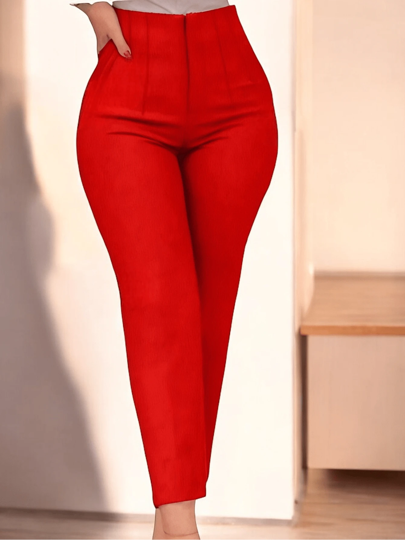 Pantalón Skinny Stretch con Pinzas. - Rojo - Ver 1
