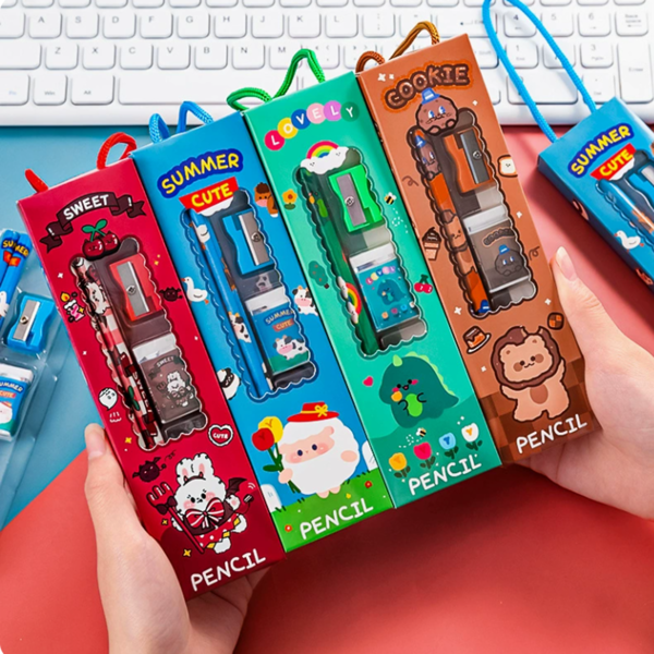 1 Pc Dinosaur,Unicorn,Bear,Rabbit,Easter Bunny Pencil Stationery Gift Boxes,Office Supplies,For Reward Prizes, Best Gift, Birthday Souvenirs Gifts,Equipped With A Pencil Sharpener, Ruler, And Eraser,Portable,Practical, Good-Looking, And Fashionable,Back To School