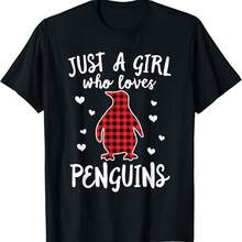 Just A Girl Who Loves Penguins Buffalo Plaid Christmas Gift T-Shirt