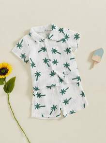 Toddler Baby Boy Summer Outfit Short Sleeve Shirts Top And Casual Shorts Set Cute Kids Clothes Toddler Boy Clothes Kid Summer Outfits Beach Wedding Birthday - 白色 - 查看 2