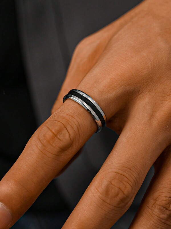 1 peça de aço inoxidável moda hip hop punk listras pretas anéis masculinos joias