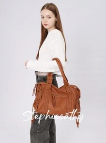 STEPHIECATHY Túi xách tote dung tích lớn, vừa vặn với máy tính xách tay 13 inch, dây đeo dài có thể điều chỉnh, đeo chéo vai, đi làm hàng ngày, đi học đại học, du lịch qua đêm, dã ngoại - màu nâu - Xem 2