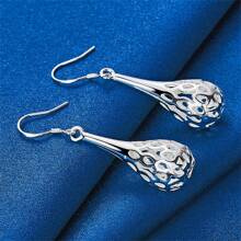 优雅 1 对银色镂空水滴耳环 女士时尚饰品礼物婚礼珠宝派对 - 銀色 - 查看 4