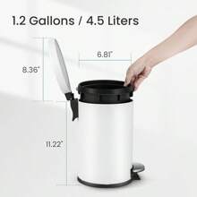 1.2 Gallons Small Trash Can With Lid, White Bathroom Garbage Can With Foot Pedal, Mini Round Wastebasket For Bathroom, Bedroom, Office, 4.5 Liters / 1.2 Gallons, White - White - View 6