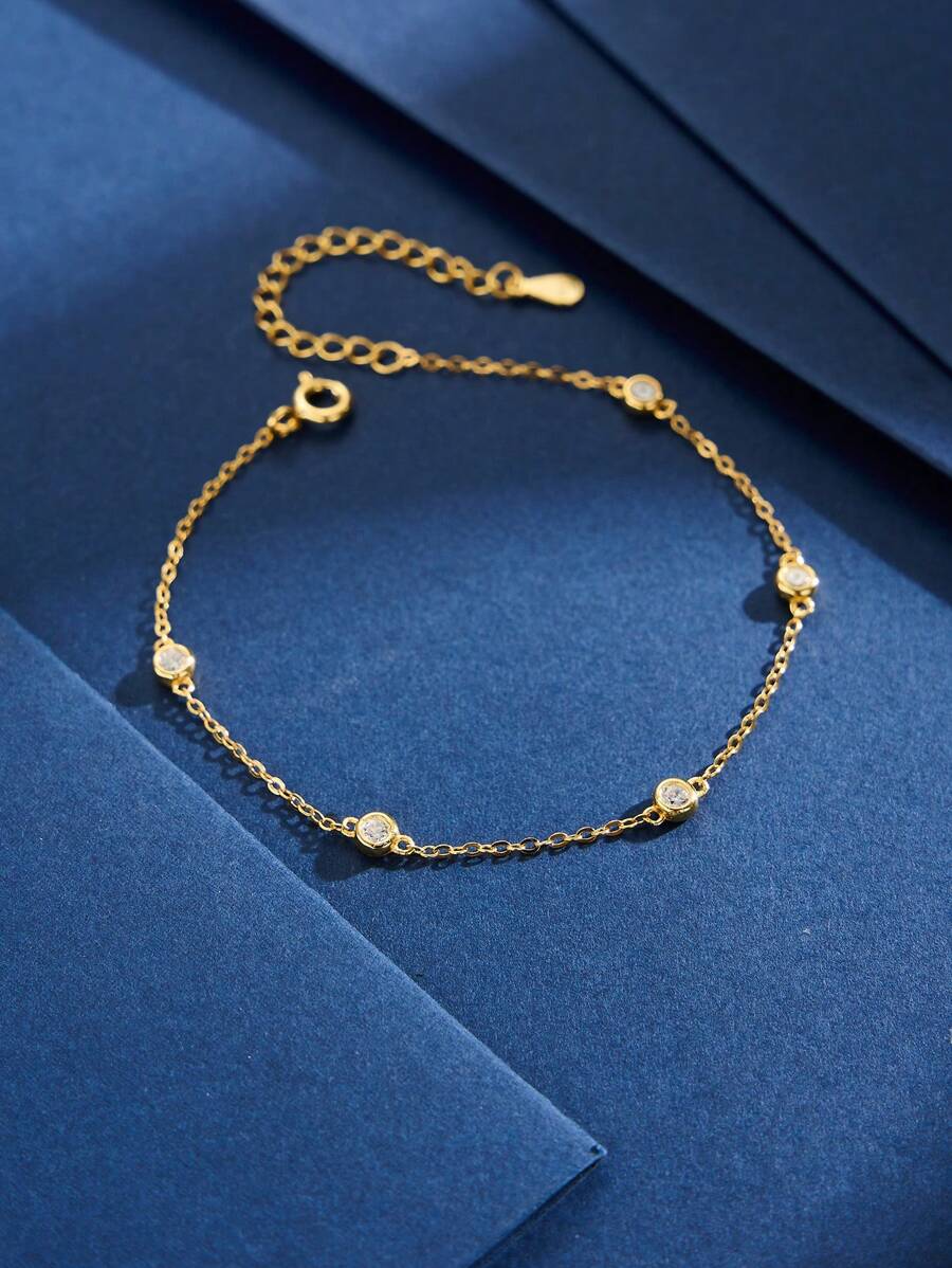 1pc Minimalist Small Round Diamond Bracelet, Exquisite Jewelry, Gift For Women, Girlfriend, Elegant Accessory - Small Round Diamond - View 1