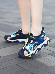 Children Sandals, New Boys Girls Summer Sandals, Campus Style Beach Shoes, Non-Slip Sole, Breathable, Lightweight, Hook-And-Loop Design, Suitable For Outdoor, Playground, Pool, Toe Protection - Blue - View 21