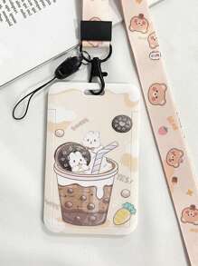 1 件卡通可爱熊和兔子图案卡夹银行信用卡公交卡照片等多功能各种卡片保护套带挂绳女士卡包