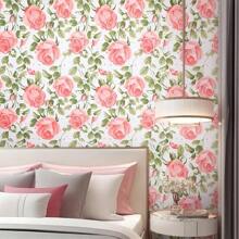 1 Roll Of Flower Pink Rose Wallpaper Green Plant PVC Waterproof Easy To Clean Removable Sticker 7.7inX196.8/118.1/39.3in Bedroom Hotel Living Room Wall Home Decoration Countertop Kitchen Cabinet Furniture Renovation DIY Easy To Install Tear Off And Paste Room Decor Wall Decor Bathroom Decor Bedroom Decor Room Decoration Stuff Living Room Decor House Decor Home Decor Living Room Wall Paper Stickers Wall Stickers Wall Sticker