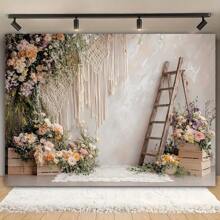 1 pieza Lona de fondo floral de primavera de poliéster para bodas, novias, cumpleaños, aniversarios - Telón de fondo de fotografía con tema de pared de ladrillo rústica, sin necesidad de energía, apto para Pascua, San Valentín, Día de la Madre, decoración de pared multifuncional para celebraciones en el hogar - 1 piezas - Ver 1