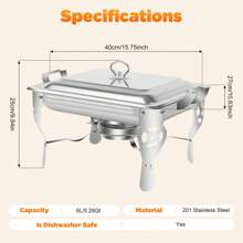 Miumaeov 6L Stainless Steel Chafing Dish - Modern Polished Silvery Buffet Warmer For Parties Weddings Events Indoor Outdoor Dining - Silver - View 10
