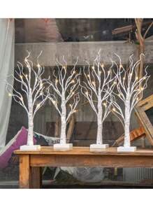 1pc 24-Head 60cm Tall Bright LED White Birch Tree Lamp With USB Cable + 3 AA Battery Box, Home Decor Snowflake Christmas Tree Light, Holiday Decoration 5-Pointed Star Christmas Decor, Room Wedding Decor Star Tree LED Lamp, Ramadan Decoration Tree Lamp, Room Decor White Birch Christmas Tree Light, Fairy Lights, Camping Light