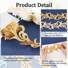 MAGICALCUTDIE 2.2Yard Iron On Metallic Lace Trim 70mm Wide Golden Cloud Shape Embroidery Ribbons Hollowed Gold Metallic Lace Ribbon For Sewing Hollow Gold Metallic Trim For Clothes Decoration