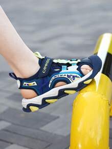 Children Sandals, New Boys Girls Summer Sandals, Campus Style Beach Shoes, Non-Slip Sole, Breathable, Lightweight, Hook-And-Loop Design, Suitable For Outdoor, Playground, Pool, Toe Protection - Blue - View 6