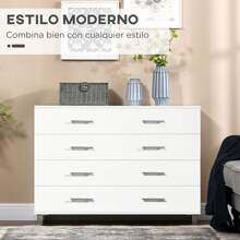 HOMCOM HOMCOM Cómoda con 4 Cajones Cómoda de Dormitorio de Madera con Patas Cómoda de Noche Moderno para Salón Oficina Entrada 112x38,2x81 cm Blanco