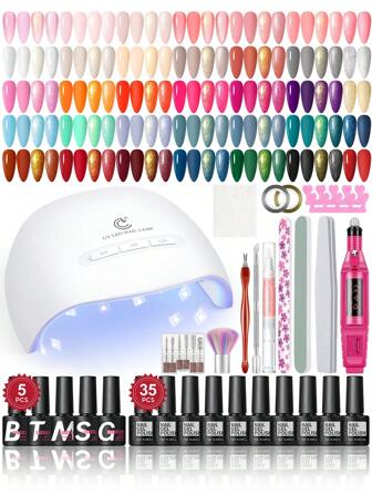 coscelia 53PCS 7ML Gel Nail Polish Set-35Colors Soak Off Nail Gel Polish With No Wipe Base Matte Glossy Glitter Top Coat Set Nail UV/LED Lamp With USB Nail Drill Nail Supplies Nail Art Tools DIY Nail Art Salon Set For Women Gift