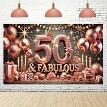 1pc Polyester 50th Birthday Banner, Elegant Pink Crown, Multi-Purpose Party Decor, No Electricity Needed, Photography & Outdoor Garden Patio Decoration - 1PCS - View 2