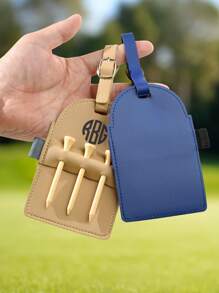 1pc Customized Engraved Leather Golf Bag Tag | Personalized 5-Hole Golf Ball Display Stand | Gift For Golf Enthusiasts | Available In Black And Brown | Groomsman Gift, Gift For Dad/Mom | Diameter: 9.5*9.5cm | Birthday, Christmas, Retirement Gift | Handmade Golf Accessory - Black - View 5