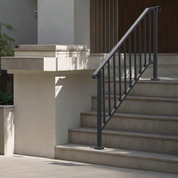 Pasamanos para escaleras al aire libre, kit de pasamanos para escaleras de 1 a 6 escalones, barandillas de acero al carbono de transición con kit de instalación, barandillas de escaleras para personas mayores, escalones de hormigón y porches y terrazas, arco retro en blanco y negro