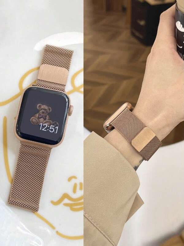 1 Stück Rosegold Milanaise Armband Kompatibel mit Apple Watch 46mm 49mm 40mm 44mm 45mm 41mm 42mm 38mm, Magnetisches Edelstahl Luxus Metall Armband Kompatibel mit Apple Watch Series 11 10 9 8 7 SE 6 5 4 3 2 1 Ultra 3/2/1, Mode Smartwatch Zubehör Kompatibel mit S10 S11