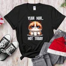 Yeah Nah Not Today Cat Shirt – Lazy Graphic Tee – Funny Pet Lover Gift Hoodie Sweatshirt Baseball  Women Unisex Baggy Boyfriend 4317