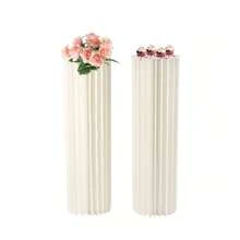 SanBouSi 2* Flower Cardboard Rack Vase Stand Art Round Column Wedding Party Stand 39.4" - 米色 - 查看 3