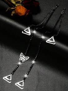 2 件/对水钻蝴蝶和玫瑰 AB 金属肩带链，女士胸罩配件 - 彩色 - 查看 8