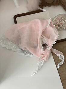 1件套蕾丝头巾，复古三角围巾，法式飘带发带，防晒发髻帽，丝巾，女士头巾帽，田园优雅发带，蕾丝边发饰，连衣裙配饰 - 米色 - 查看 9