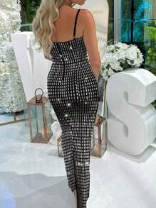 Vestido Halterneck com Aplicações de Strass Brilhantes, Vestido de Festa da Moda de Celebridades, Vestido de Convidada de Casamento, Vestido Formal