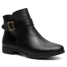 Bota Coturno Feminina Casual Cano Baixo Versátil Leve Couro Legitimo Conforto - Preto - Visão 3