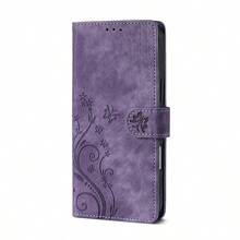 Funda de piel de imitación de manzana compatible con 16, 15, 14, 13, 12, 11 Pro X XS Max XR 8 7 Plus SE 2020, con soporte para tarjetas de crédito, estuche billetera con tapa compatible con Pixel 9 8 7 6 Pro XL 8A 7A 6A para OnePlus Nord N30 CE3 Lite 10 Ace 3 2V, para OPPO Xiao Mi Redmi Hua Wei Honor con cubierta con soporte y estampado de mariposas y flores