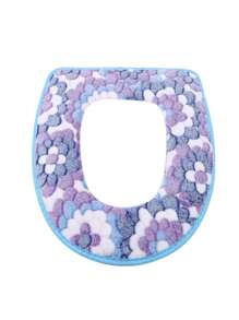 Waterproof Universal Coral Fleece Toilet Mat With Petals Pattern, Toilet Seat Cover With Adhesive Strap, Home Toilet Cushion Bathroom Decor Summer