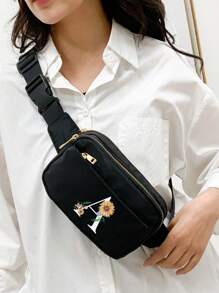 Daisy Flowers With White Letters Chest Bag, Suspender Bag, Sports And Fitness Bag, White Initial Letter A To Z Pattern Design Wallet Women'S Bag Shoulder Bag, Fanny Bag Coin Bag Small Bag Bag Outdoor Chest Bag Mobile Phone Storage Multifunctional Yoga Pocket Waist Bag, Waterproof Sports Adjustable Shoulder Bag, Suitable For Exercise, Running, Traveling, Hiking, And The First Day Of School Preppy Bum Bag, Keeping You Fashionable And Orderly