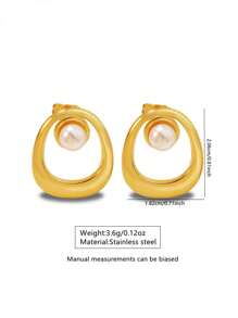 1 Pair Fashion Asymmetrical Oval Hollow Faux Pearl Stainless Steel Earrings, Suitable For Women's Daily And Work Commute Wear