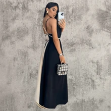 Vestido Duna Bicolor Longo Forrado