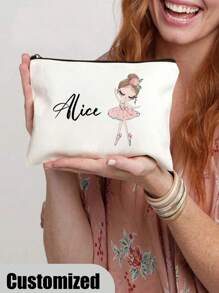 Borsetta cosmetica personalizzata con nome di ballerina - Organizer per trucco personalizzato con cerniera, pochette leggera in poliestere per viaggi e regali di matrimonio