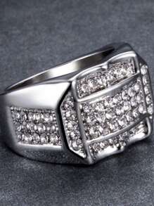 1pc European & American Fashion Hip Hop Diamond Inlaid Ring, Suitable For Men, Wedding, Engagement, Daily Wear
