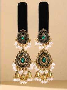 1 对复古风格水滴形波西米亚风铃发夹，适合日常、节日和婚礼佩戴