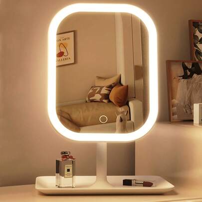 Gương trang điểm LED, 3 chế độ chiếu sáng, điều khiển cảm ứng, chân đế di động, có thể gập lại để cất giữ, gương trang điểm du lịch, gương trang điểm LED cầm tay sạc được, quà tặng cho nữ, sinh nhật, tốt nghiệp, trang trí nhà cửa, trang trí ký túc xá trường học, đồ dùng học tập