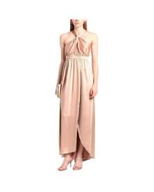 Halter Neck Maxi Dress Satin Evening Gown Women Pink Dresses - 粉色 - 查看 1