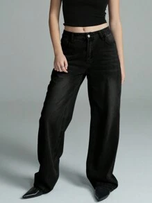 Women's Premium Distressed Denim Jeans Pants, Spring Summer Fashion - Black - View 1