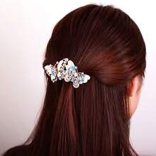 1 Piece Exquisite Rhinestone Inlaid Butterfly Hair Clip Shiny Hair Clip Jewelry Side Hair Braid Braided Sweet Hair Clip Accessories Women's Hair Accessories New Year Or Valentine's Day Beautiful Accessories Gift - 玫紅色 - 查看 7