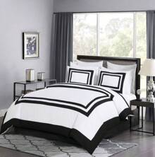 Wyatt 7-Piece Square Pattern Hotel Style Bed In A Bag Comforter Set With Bed Sheets - White/Black - View 2