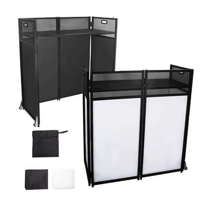 Sidsu 40" X 20"-Portable DJ Facade Booth Table With Black&White Lighting Scrims Flat DJ Booth Panel-Black Metal Frame