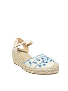Sandales espadrilles pour femmes, espadrilles avec bride de cheville, sandales plates pour femmes, semelle en esparto - Bleu azur - Voir 5