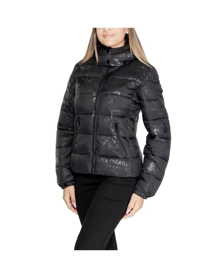 Desigual newspaper print puffer jacket women black coats shein usa